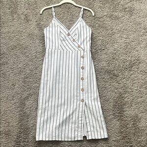White and Black Striped Midi Sundress